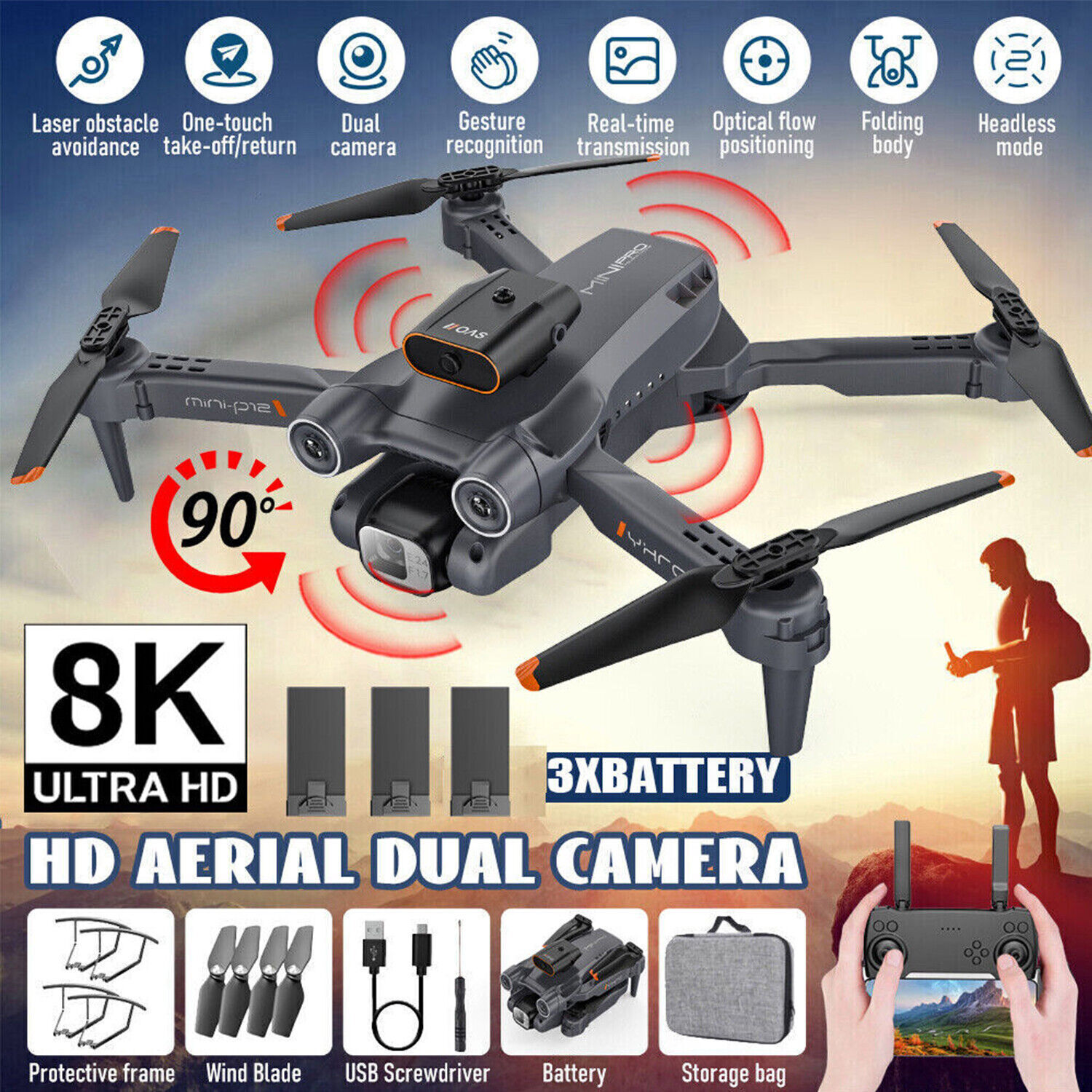 Drone RC Drones Pro 8K HD Camera GPS WIFI FPV Real-Time Tran