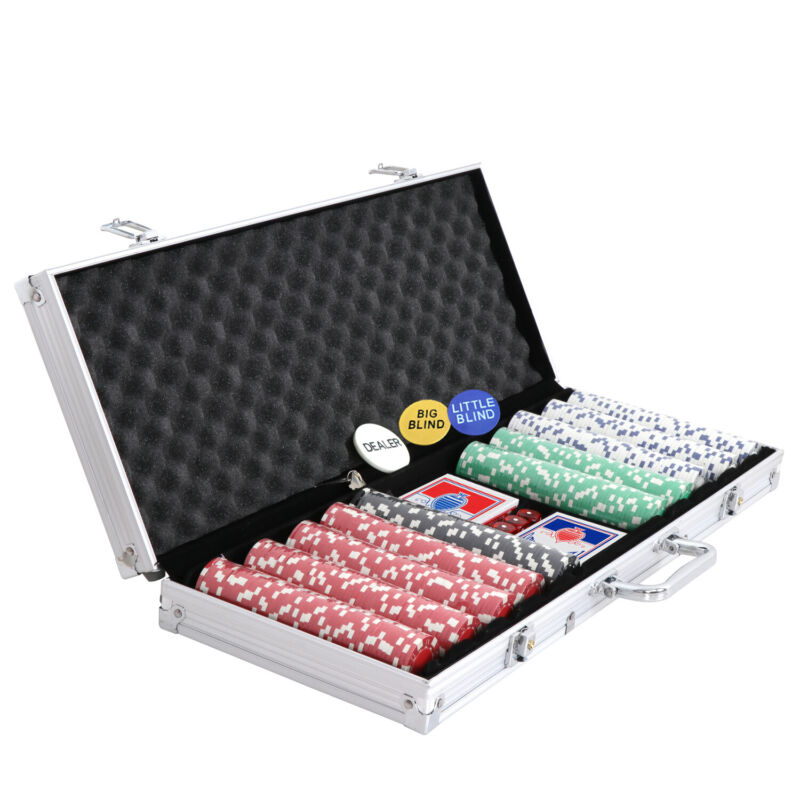 500PCS Chips Poker Chip Set Holdem Table Cards Game Blackjack Roulette 5 Dices