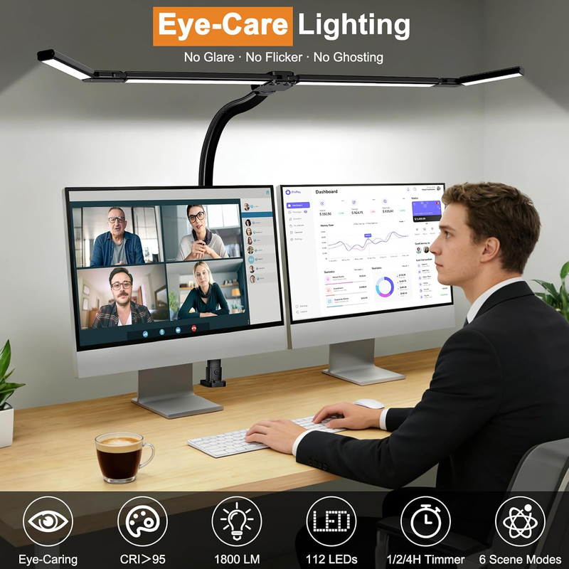LED Desk Lamp Clamp 24W Bright Architect Light Remote Dimmable Gooseneck