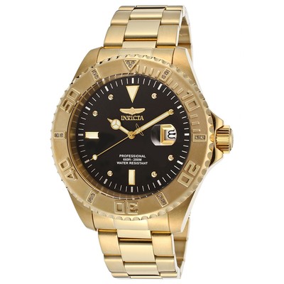 New Men39s Invicta 15286 Pro Diver Black Dial Gold Tone Stainless Steel Watch