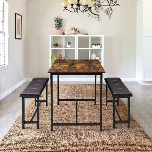 Set Rustic Wood Kitchen Tables Benches Set