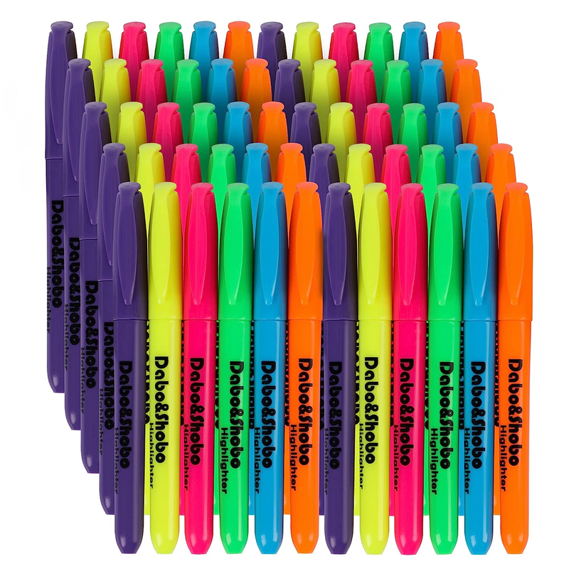 Dabo&Shobo Highlighters, 60 Bulk Pack Highlighter, Assorted Colors, Chisel Tip,