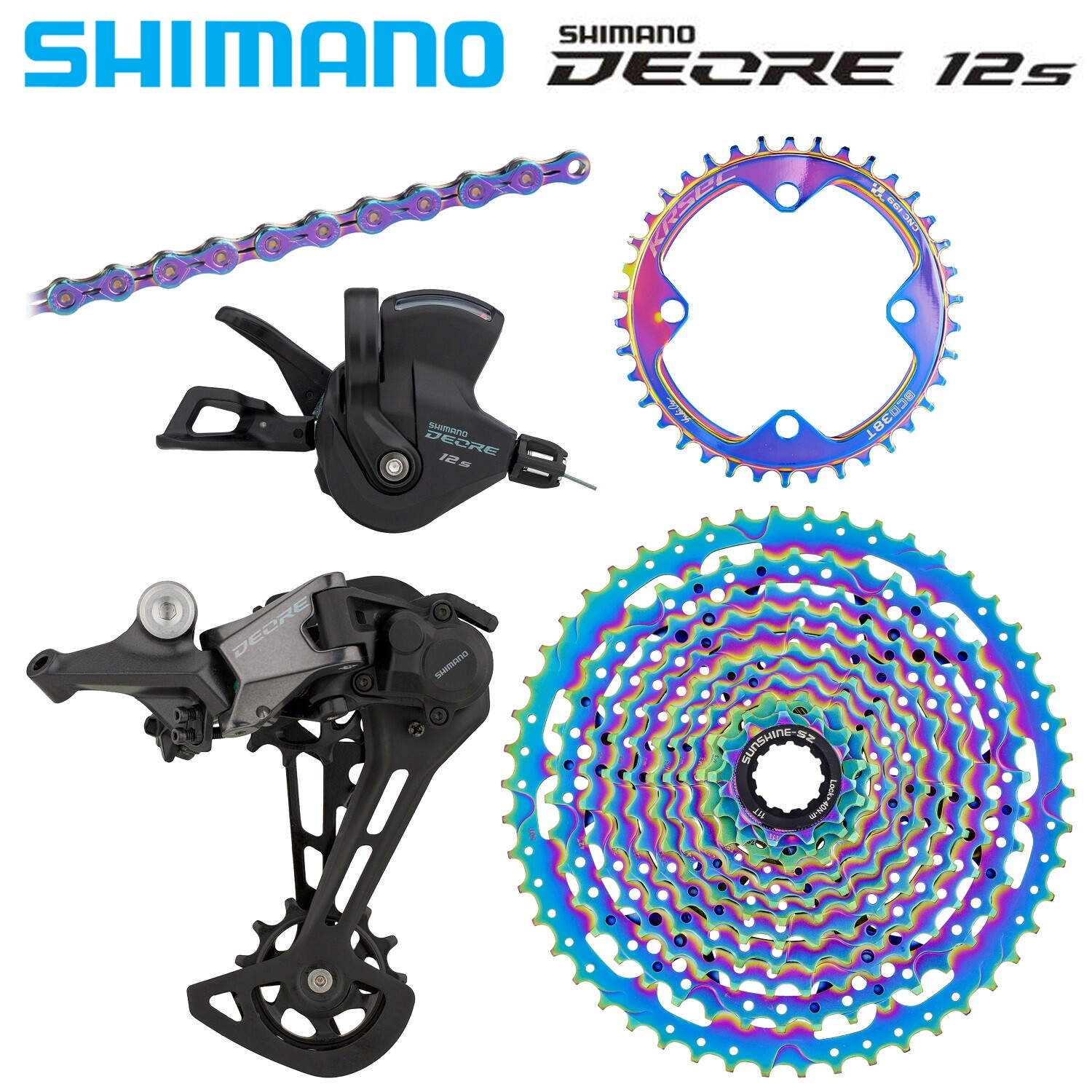 SHIMANO DEORE M6100 12 SPEED GROUPSET with Rainbow chain SHIMANO DEORE M6100 12 SPEED GROUPSET with Rainbow chain