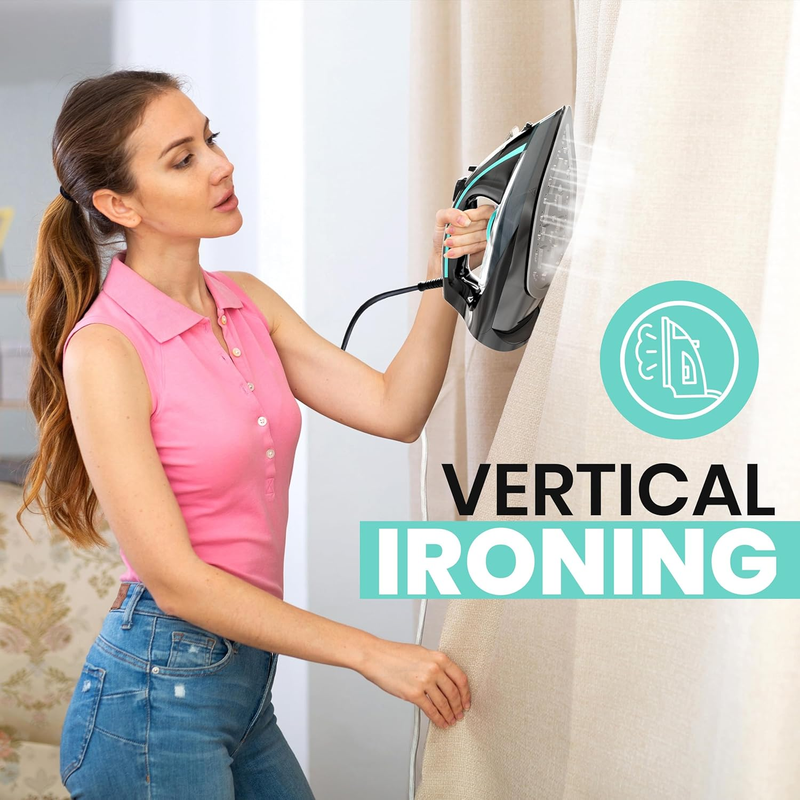 Steam Iron for Clothes - Non-Stick Soleplate -1800W Clothes Iron - Adjustable Th