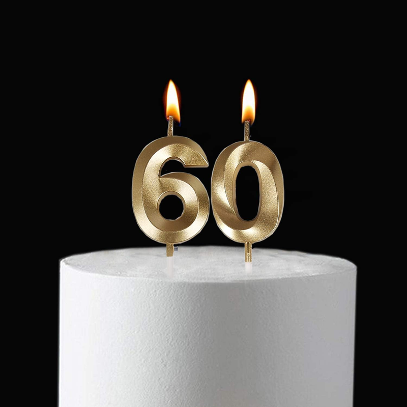 60th Birthday Candles,Gold Number 60 Cake Topper for Birthday Decorations Party