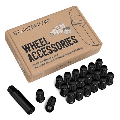 (20) Black Wheel Lug Nuts | 1/2''-20 Threads | Spline Acorn Cone seat Closed End