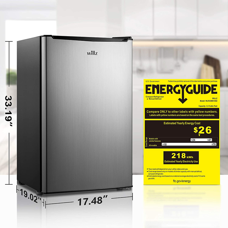 Willz WLR33MS1D02 Compact Refrigerator, Single Door Fridge, Adjustable Mechanica