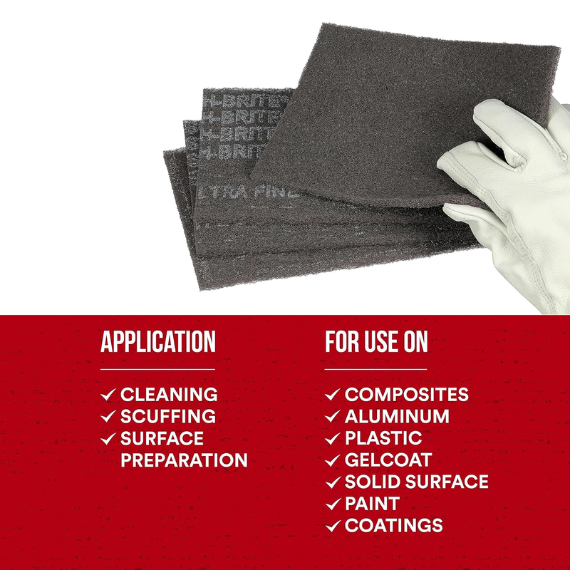 Scotch-Brite Ultra Fine Grade 7448 Hand Pad, Pack of 3, 6 in x 9 in Hand Pads, N