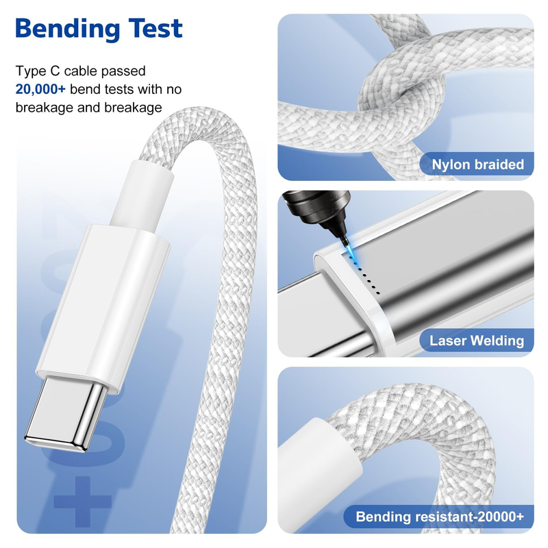 Type C to Type C Fast Charging Cable for iPhone17/16/15,2Pack Nylon Braided USB