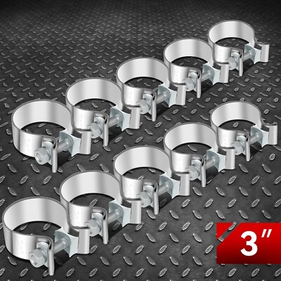 10Pc 3 Inlet T409 Stainless Steel Narrow Band Muffler Exhaust Pipe Clamp Sleeve