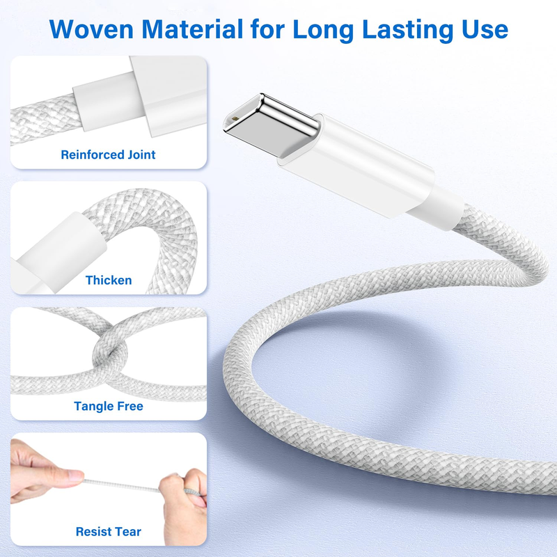 Braided Charger Cable for iPhone 15/16, 2Pack 2m Long iPhone15/16 USB C to C Cab