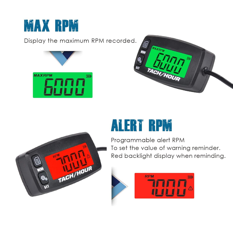 RL-HM032R Inductive Tachometer with Hour Meter Backlit Display for All Gasoline