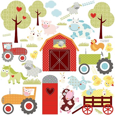 BARNYARD 42 Wall Stickers Room Decor Farm Animals Tractor Western Barn Decals