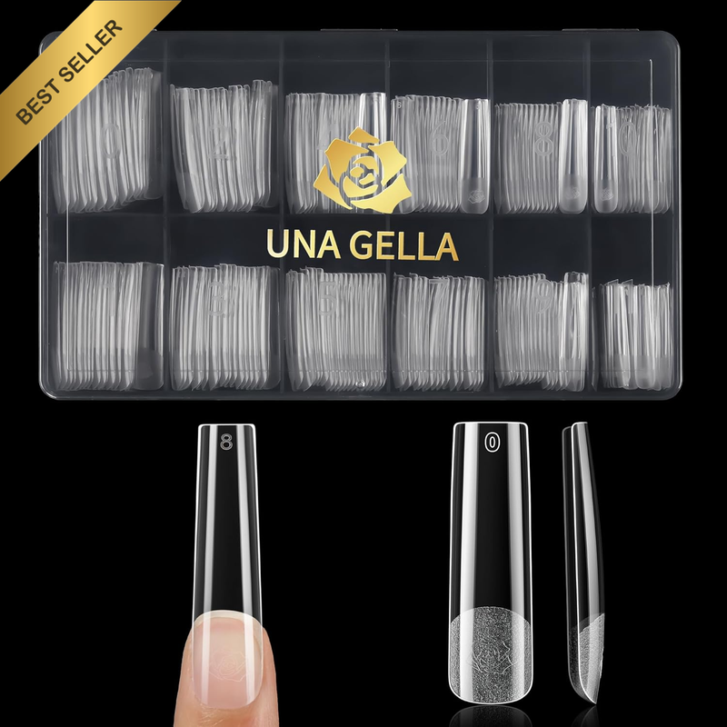 Extra Long Tapered Sqaure Nail Tips, Pre-Buffed 240Pcs Square Gel Nail Tips No C