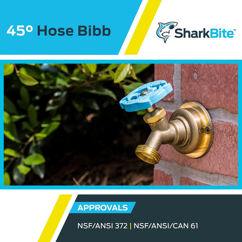 1/2 x 3/4 Inch MHT 45 Degree Hose Bibb, Multi Turn, Push to Connect Brass Plumbi