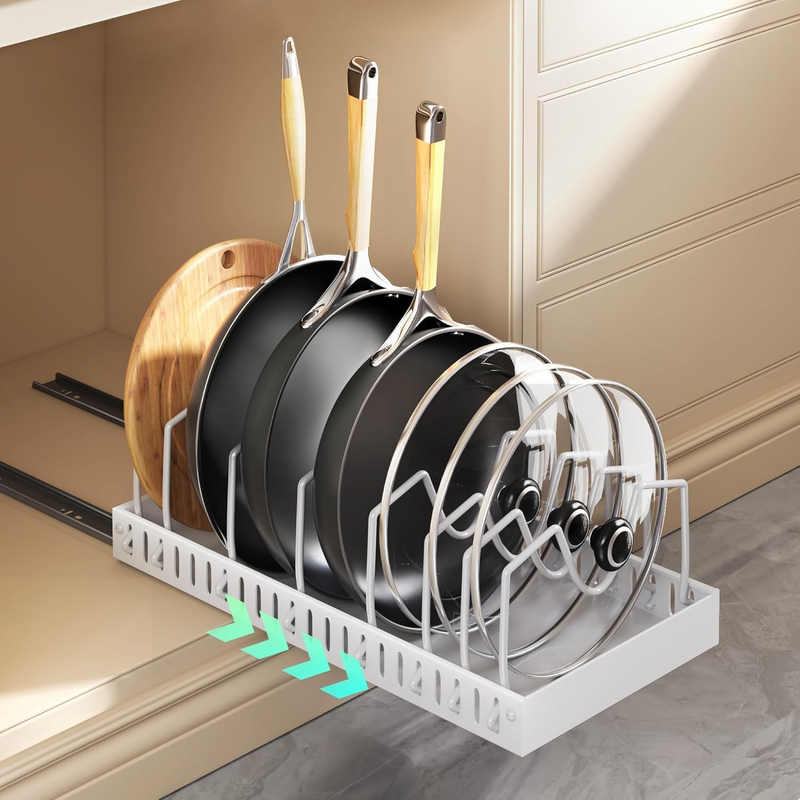 Pull Out Pots and Pans Organizer for Cabinet, Heavy Duty Carbon Steel Expandable