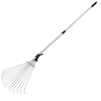 63in Adjustable Garden Leaf Rake 15 Teeth Expanding Stainless Steel Rake For Qui