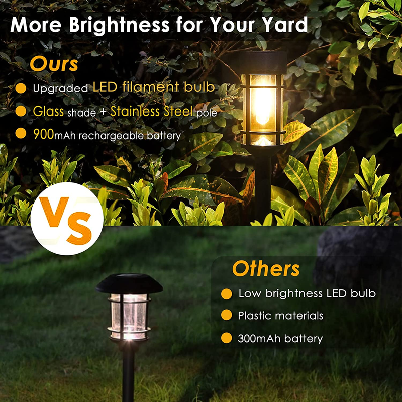 8 Pack Glass Solar Pathway Lights, Waterproof Solar Lights for outside Garden De