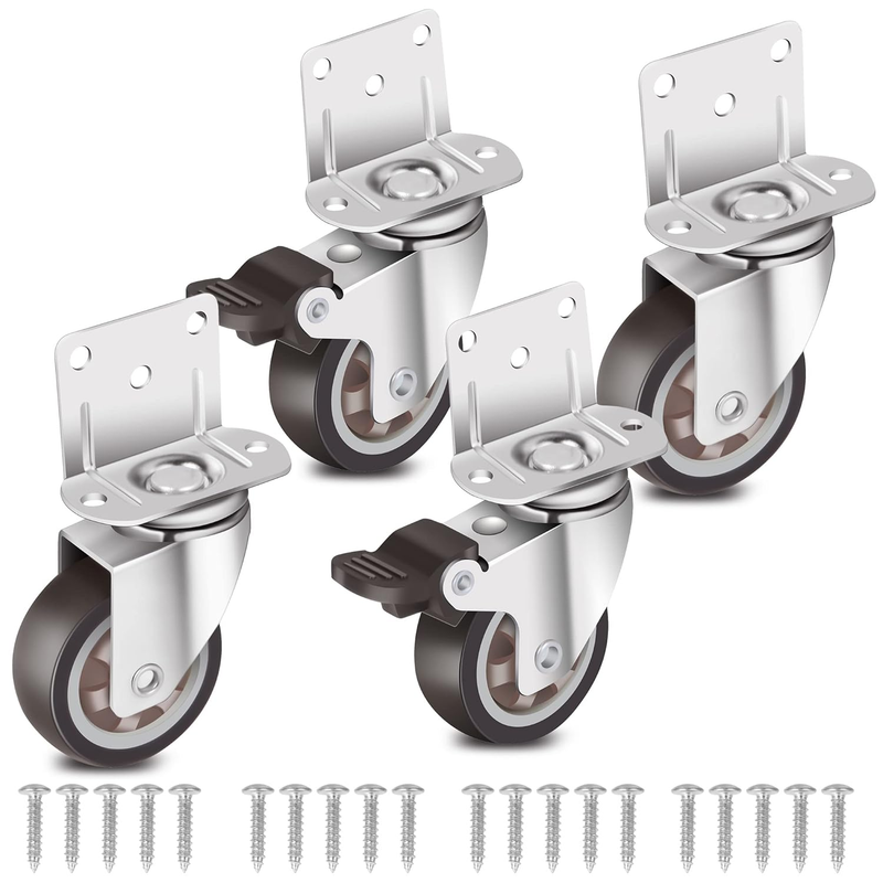 Side Mount Casters 2 Inch L-Shaped Small Rubber Caster Set of 4 with Load Capaci