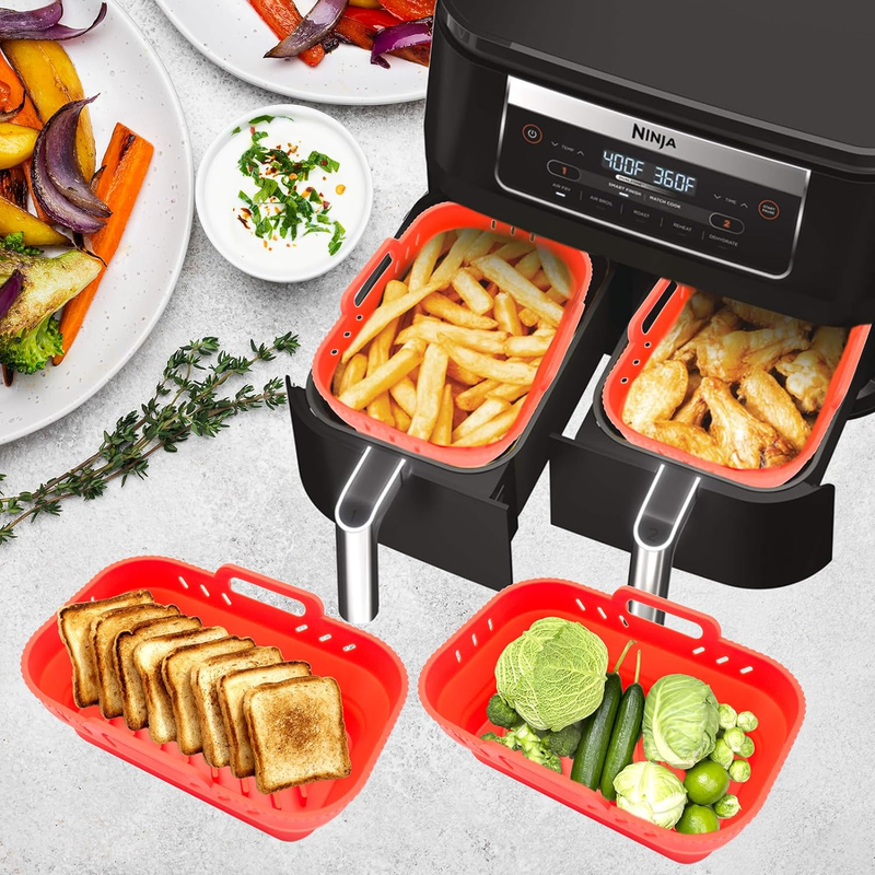 Collapsible Air Fryer Silicone Liner for 6-7QT Dual Basket Air Fryer, Non-Stick