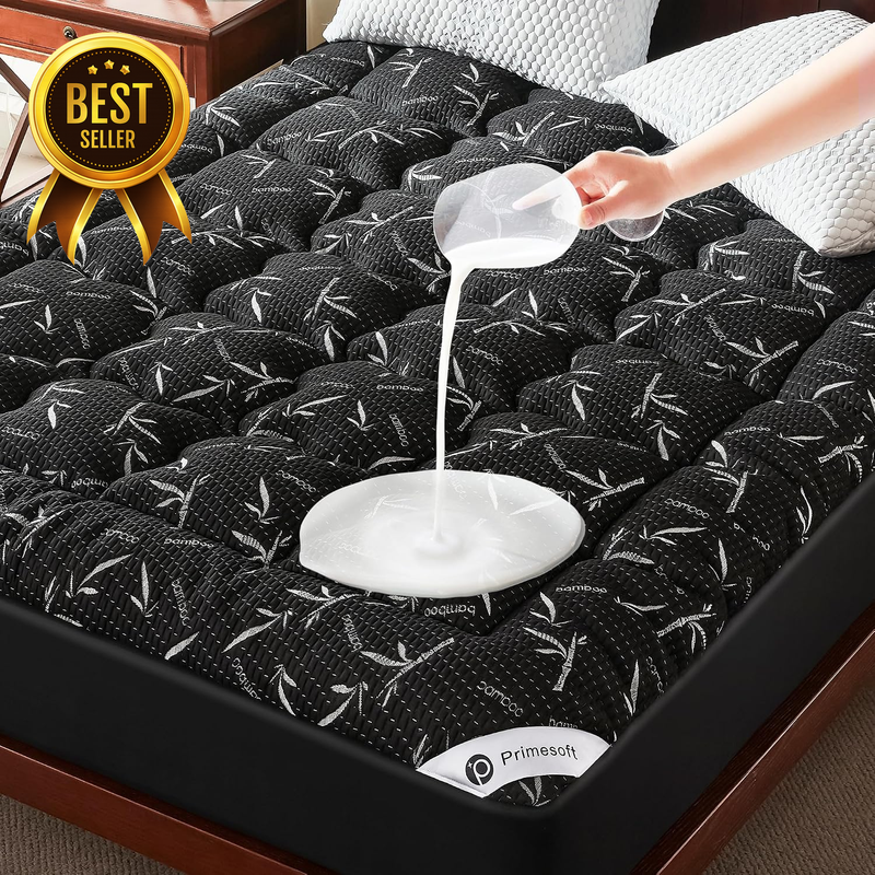 Queen 24-Inch-Deep Black Waterproof Pillow-Top Mattress Topper