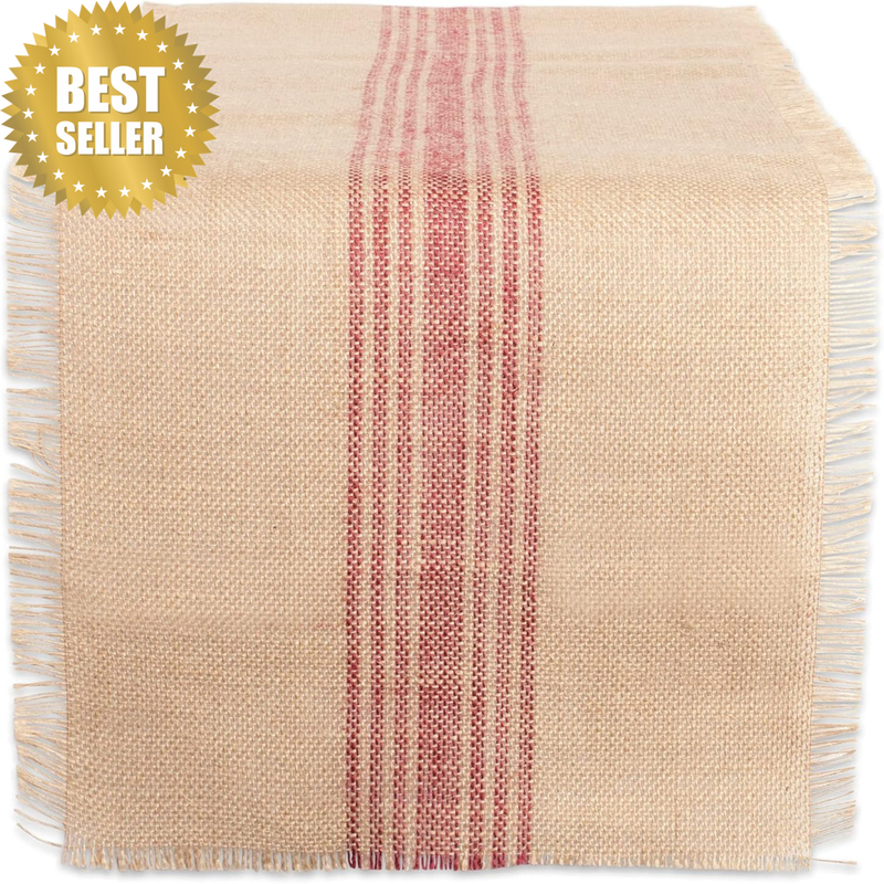 Jute Burlap Collection Kitchen Tabletop, Table Runner, 14X108, Middle Stripe Bar