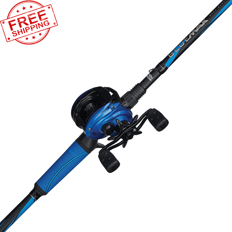 Abu Garcia Blue Max Low Profile Baitcast Reel and Fishing Rod Combo 7 NEW