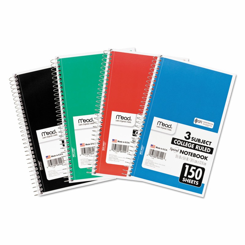 Mead Spiral Bound Notebook Perforated College Rule 9 1/2 X 6 White 150 Sheets