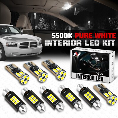 [8шт] Для 06-10 Dodge Charger Белые светодиодные лампочки для карт номерных знаков в салоне автомобиля