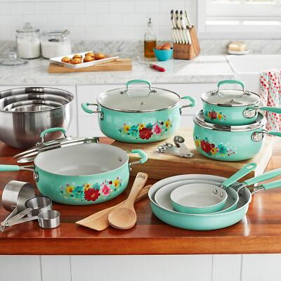 The Pioneer Woman Nonstick 25PCS Set Ceramic Breezy Blossom Cookware Mixing Bowl