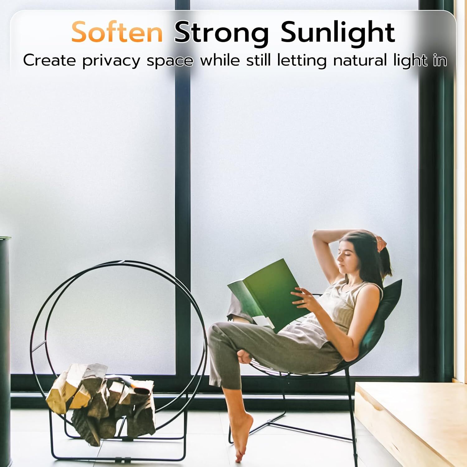 rabbitgoo Privacy Frosted Window Film Static Cling Opaque Glass Sticker Anti-UV