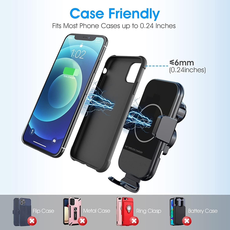 Wireless Car Charger,  15W Qi Fast Charging Auto Clamping Car Charger Phone Moun