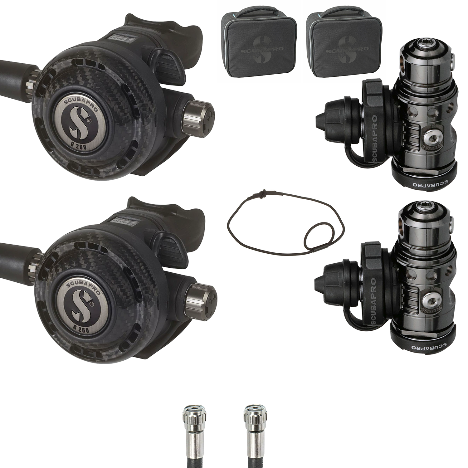 Scubapro MK25 EVO Black Tech - G260 Carbon Black Tech Doppelgeräte Set DIN  SF-1