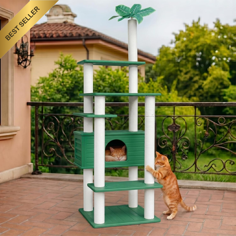 74 Inches Tall Outdoor Weatherproof Cat Tower, Multi-Level Cat Tree, Large Cat C