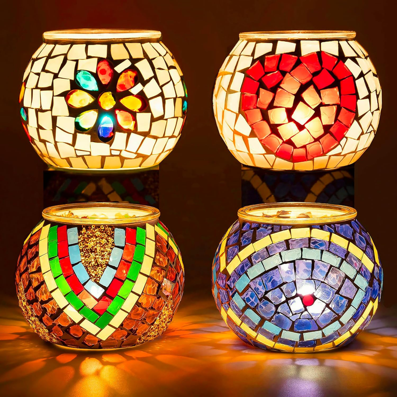 S For Table Centerpiece, 4pc Dreamy Stained Glass Can