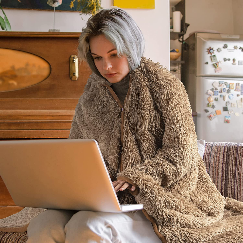 Sloth Wearable Hooded Blanket for Adults - Fluffy Super Soft Shaggy Faux Fur, Fu