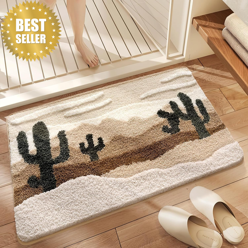 Bathroom Rug Mat, Yellow Desert Cactus Bath Mat with Soft & Non-Slip, Ultra Abso