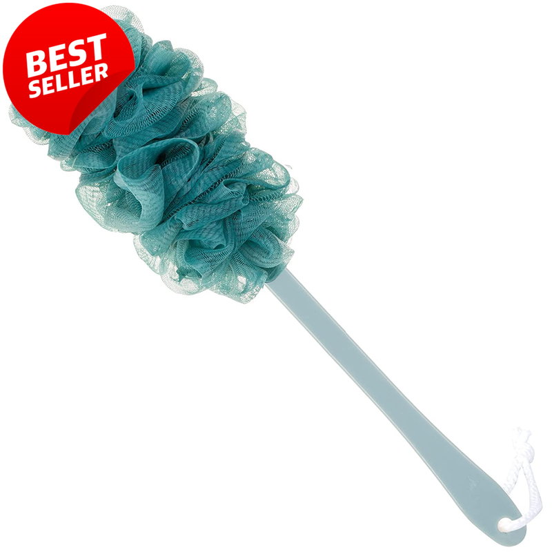 Long Handle Loofah Back Scrubber Shower Brush Nylon Mesh Body Exfoliator Blue -