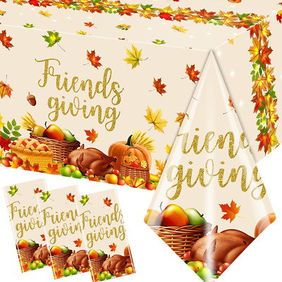 Fall Thanksgiving Party Decoration,3Pack Friends Giving Tablecloths Autumn Thank