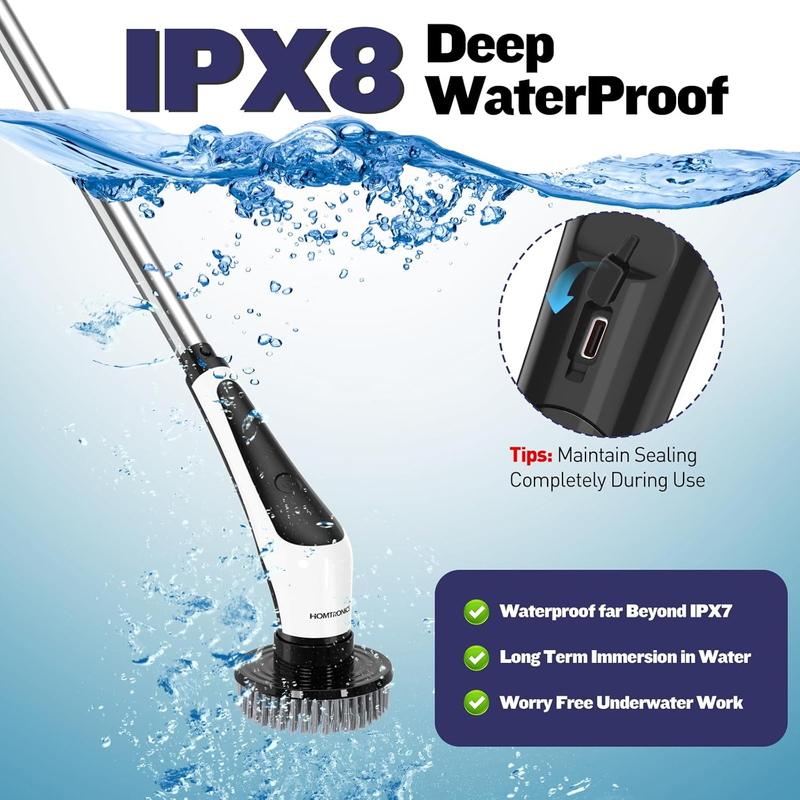 Electric Spin Scrubber - [IPX8 Waterproof]  Cordless Cleaning Brush with 4 Brush