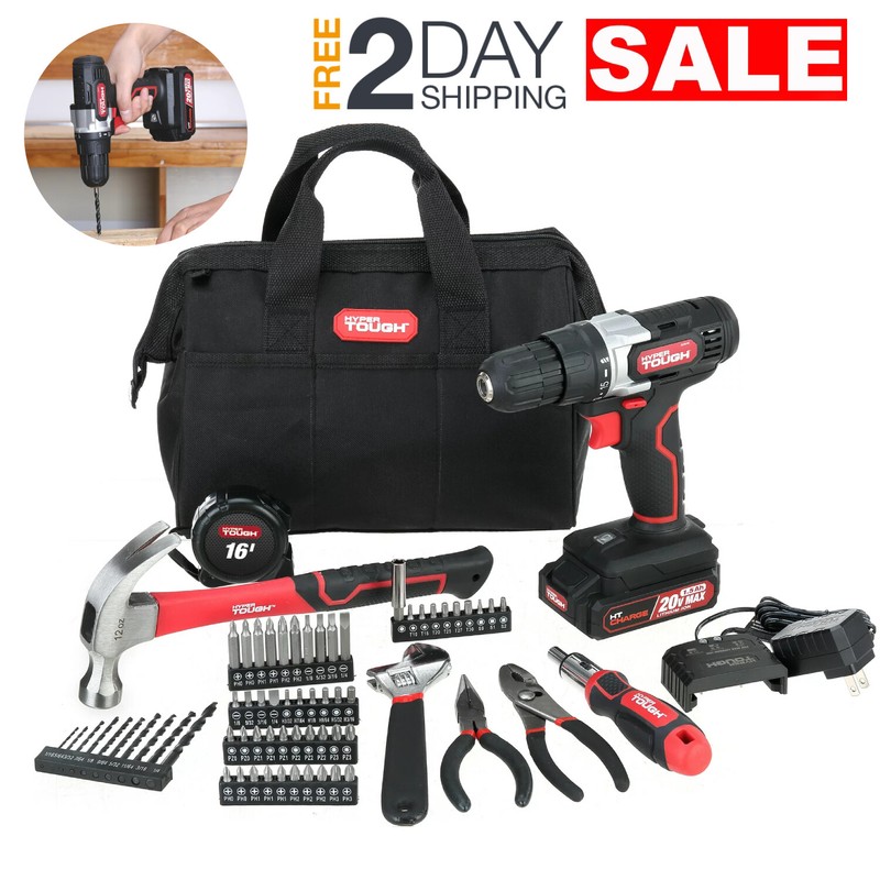 Home Tool Set And 20V Cordless Drill With Battery Kit For All Purpose Women Men