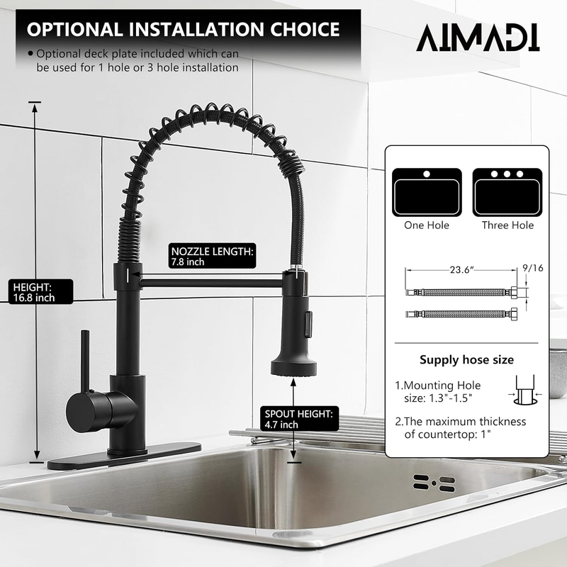Black Kitchen Faucet with Pull down Sprayer,  Commercial Single Handle Pull-Down