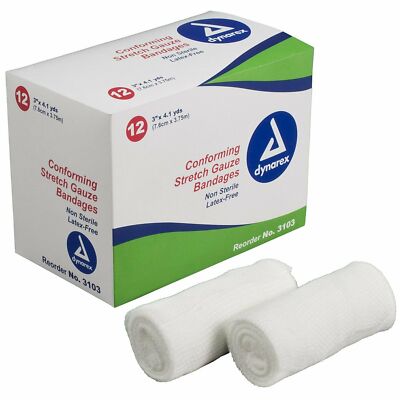Dynarex Conforming Stretch Gauze Bandage Non Sterile 3 in x 4.1 yd 12 Ct 3 Pack