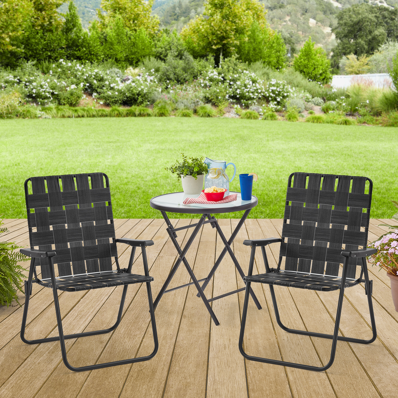 Set Of 2 Garden Lawn Chairs Portable Webbed Black
