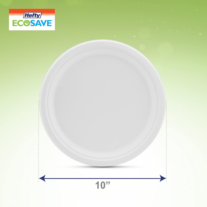 ECOSAVE Compostable Disposable Paper Plates Dinner 10", 125 Count
