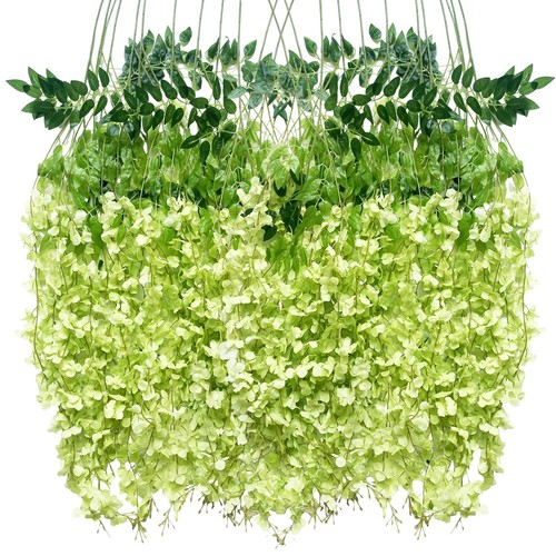 WONICE Artificial Wisteria Hanging Flowers Fake Flower Garland Green