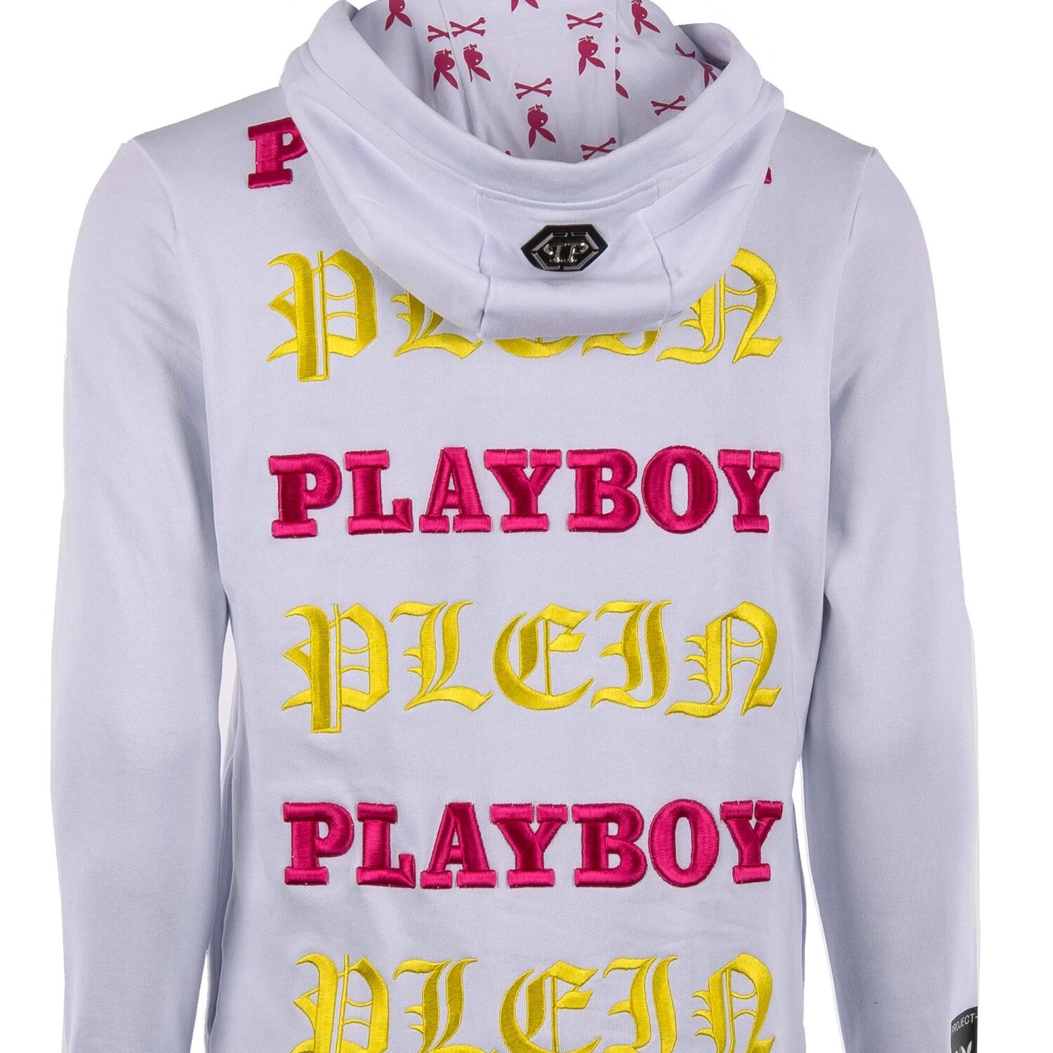 Pre-owned Philipp Plein X Playboy Skategirl Print Sweatshirt Hoodie Logo Embroidery White