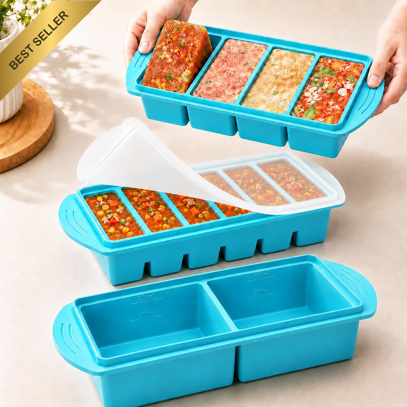 3 Pack Silicone Freezer Tray with Lid, Easy to Release, Leakproof