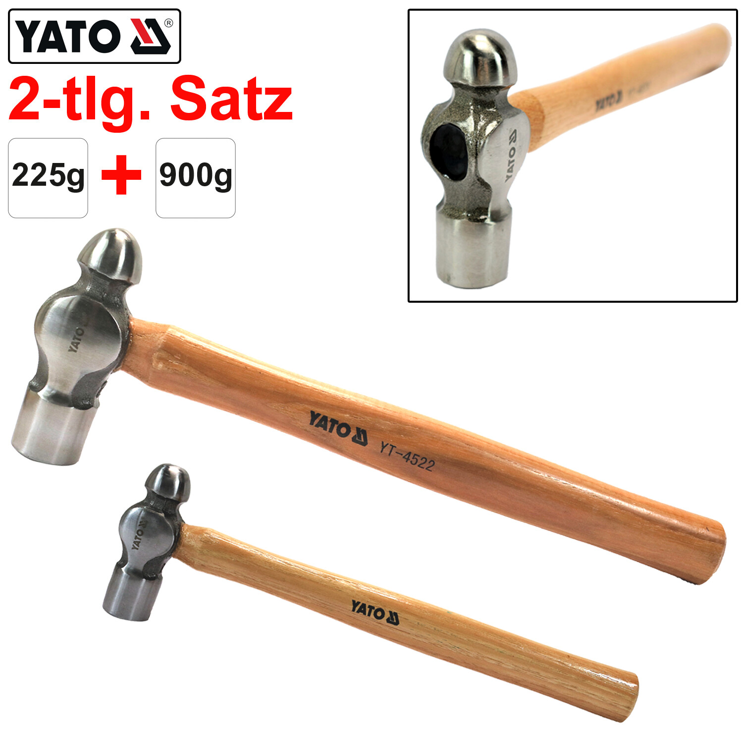 2-er Satz Ausbeulhammer 225g + 900g Kugelhammer Hammer Schonhammer mit Holzstiel