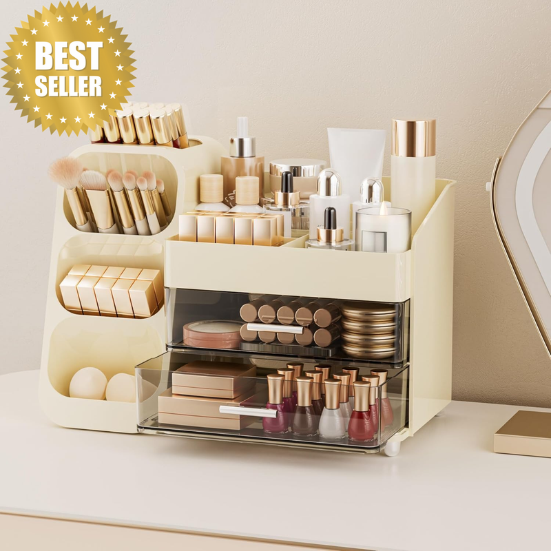 Makeup Organizer with Drawers for Vanity, Bathroom Countertop Organizer with Bru